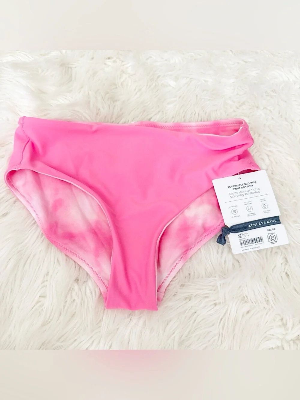 Athleta Bright Pink Reversible Mid-Rise Swim Bottoms